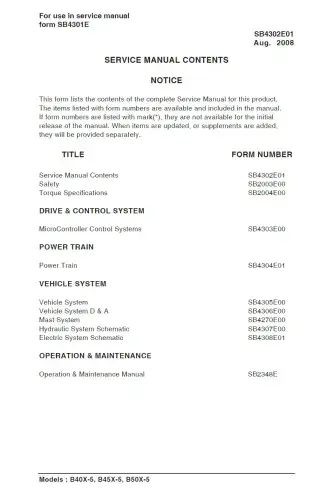 Doosan Forklift Diesel B40X-5 B45X-5 B50X-5 Workshop Service Manual
