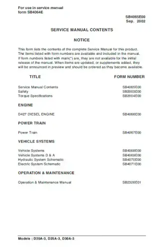 Doosan Forklift Diesel D20A-3 D25A-3 D30A-3  Workshop Service Manual