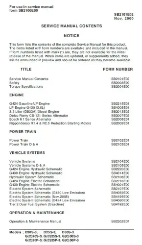 Doosan Forklift Diesel D20S-3 D25S-3 D30S-3 Workshop Service Manual