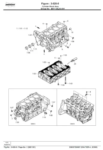 Doosan Forklift Diesel  D80S7/D90S7 (D34 TIER 4 , 81KW) Parts Manual
