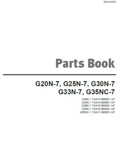 Doosan Forklift Diesel G20N-7 G25N-7 G30N-7 G33N-7 G35NC-7 Parts Manual