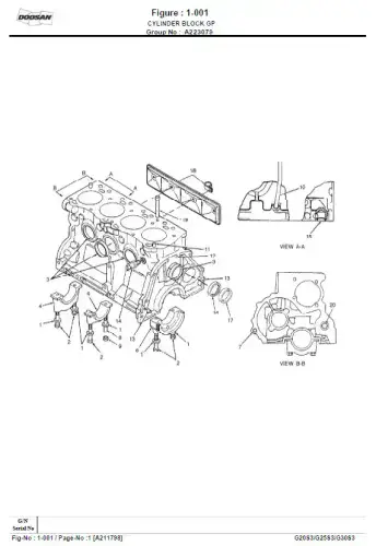 Doosan Forklift DieseL G20S-3 G25S-3 G30S-3 Parts Manual