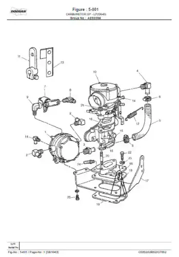Doosan Forklift G50S-2 G60S-2 G70S-2 Parts Manual
