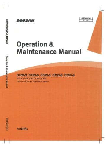 Doosan Forklift Truck D20S-9 D25S-9 D30S-9 D33S-9 D35C-9 Operators Manual