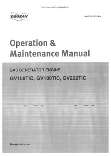 Doosan Gas Generator Engine GV158TIC GV180TIC GV222TIC Operators Manual