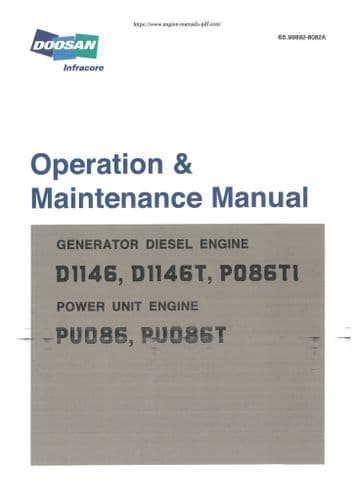 Doosan Generator Diesel Engine D1146 D1146T PO86TI Operators Manual