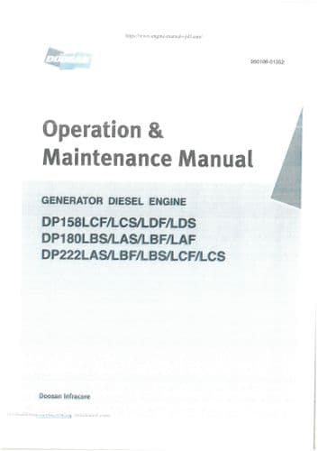 Doosan Generator Diesel Engine DP158LCF-LCS-LDF-LDS DP180LBS-LAS-LBF-LAF DP222LAS-Operators Manual