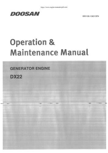Doosan Generator Diesel Engine DX22 Operators Manual