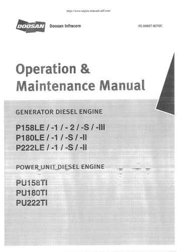 Doosan Generator Diesel Engine P158LE-1-2-S-III P180LE-1-2-II P222LE-1-S-II Operators Manual