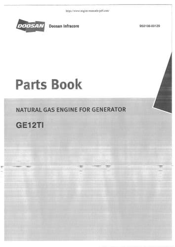Doosan Natural Gas Engine for Generator GE12TI Parts Manual
