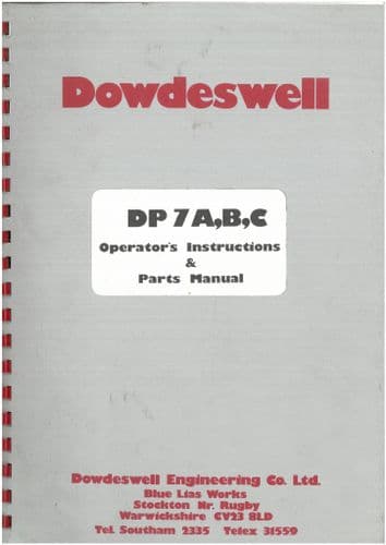 Dowdeswell DP7A DP7B DP7C  Plough Operators Manual with Parts List