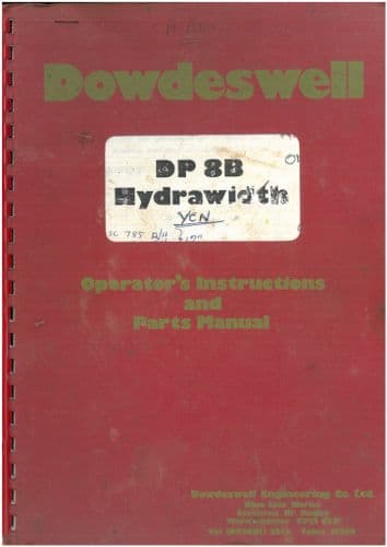 Dowdeswell Plough DP8B Operators Manual with Parts List