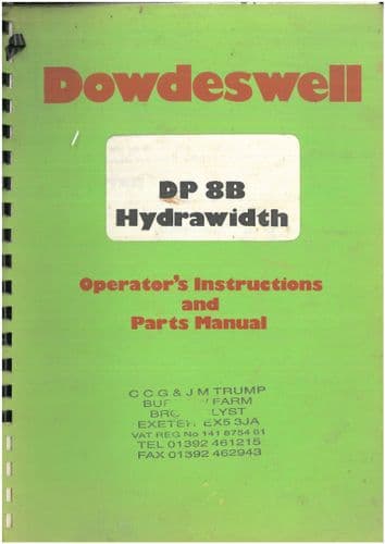 Dowdeswell Plough DP8B Operators Manual with Parts List - ORIGINAL