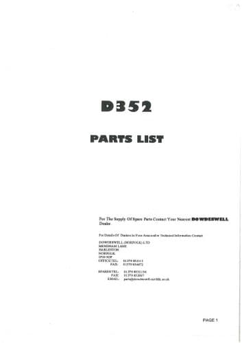 Dowdeswell Rotovator D352  Parts Manual