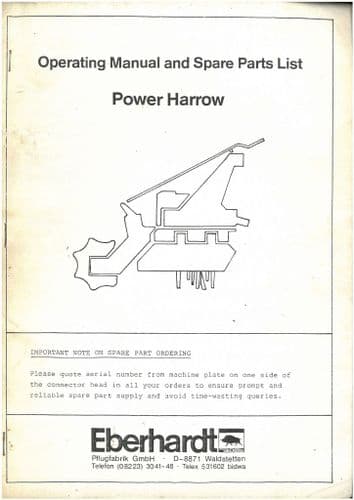 Eberhardt Power Harrow 201 251 301 351 401 Operators Manual with Parts List