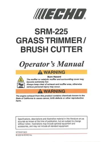 Echo Grass Trimmer/ Brush Cutter SRM-225 Operators Manual