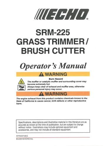 Echo Grass Trimmer/ Brush Cutter SRM-225 Operators Manual