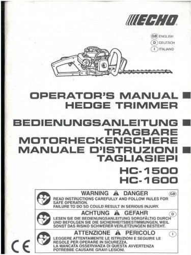 Echo Hedge Trimmer HC1500 HC1600 Operators Manual
