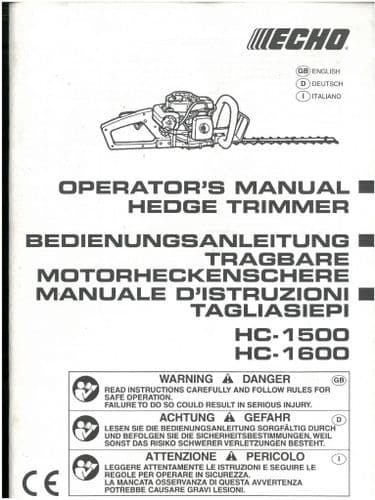 Echo Hedge Trimmer HC1500 HC1600 Operators Manual
