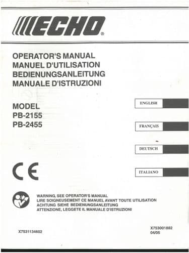 Echo Power Leaf Blower PB2155 PB2455 Operators Manual