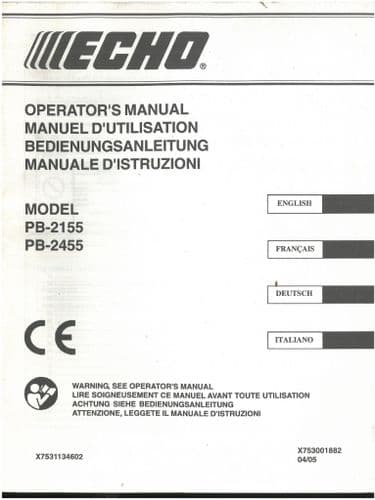 Echo Power Leaf Blower PB2155 PB2455 Operators Manual - ORIGINAL