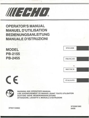 Echo Power Leaf Blower PB2155 PB2455 Operators Manual