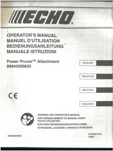 Echo Power Pruner Attachment Operators Manual