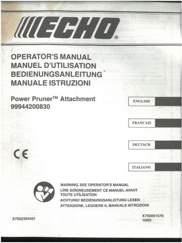 Echo Power Pruner Attachment Operators Manual