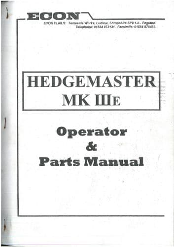 Econ Hedgemaster MK IIIE Operators Manual and Parts List