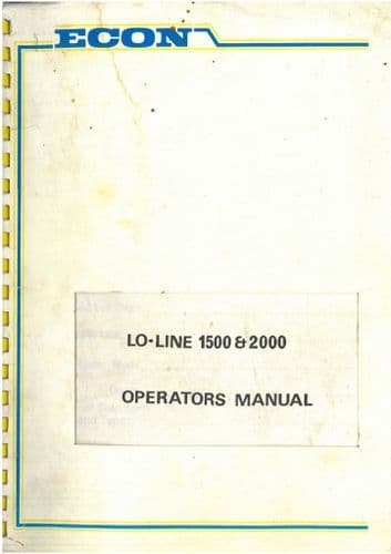 Econ Sprayer Trailed & Mounted Lo-Line 1500 & 2000 Operators Manual with Parts List