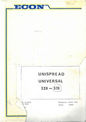 Econ Unispread Universal Manure Spreader 320 & 570 Operators Manual and Parts List
