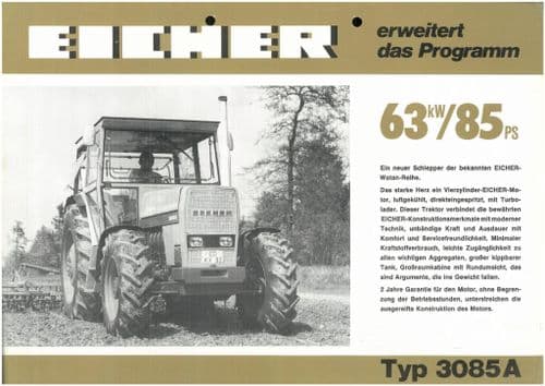Eicher Tractor Model 3085A Brochure - In German