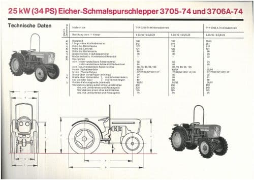 Eicher Tractor Model 3705-74 & 3706A-74 Brochure - In German