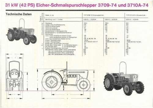 Eicher Tractor Model 3709-74 & 3710-74 Brochure - In German