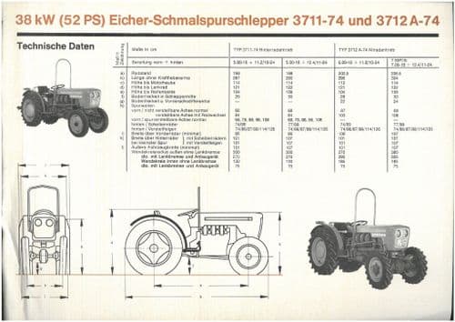Eicher Tractor Model 3711-74 & 3712-74 Brochure - In German