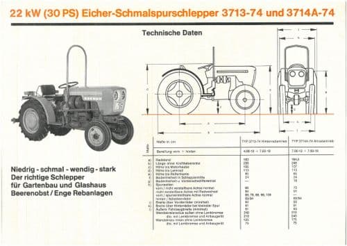 Eicher Tractor Model 3713-74 & 3714-74 Brochure - In German