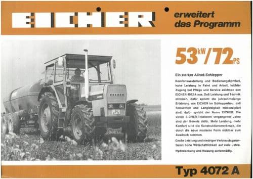 Eicher Tractor Model 4072A Brochure - In German