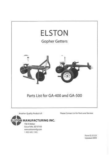Elston Gopher Getter GA400 & GA500 Parts Manual