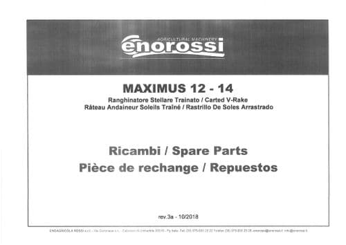 Enorossi Carted V Rake Tedder Maximus 12 & 14 Parts Manual