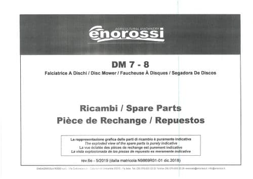 Enorossi Disc Mower DM7 DM8 Parts Manual