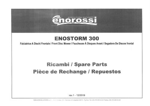 Enorossi Front Disc Mower Enostorm 300 Parts Manual