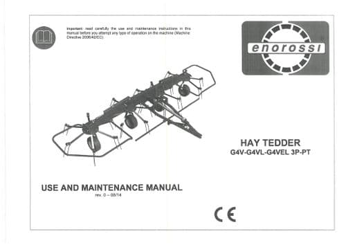 Enorossi Hay Tedder G4V G4VL G4VEL 3P-PT Operators Manual