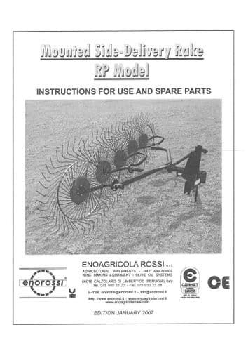 Enorossi Mounted Side Delivery Rake Tedder RP8 & RP10 Operators Manual and Spare Parts List