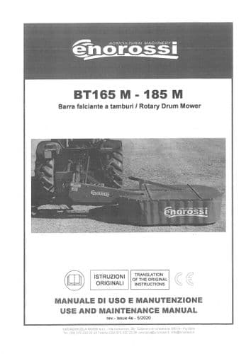 Enorossi Rotary Drum Mower BT165M BT185M Operators Manual