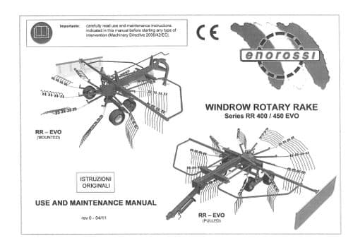 Enorossi Rotary Rake RR400EVO RR450EVO Mounted and Pull Type Operators Manual