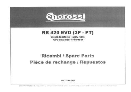 Enorossi Rotary Rake RR420 Evo Parts Manual