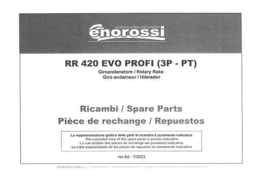 Enorossi Rotary Rake RR420 Evo Profi Parts Manual
