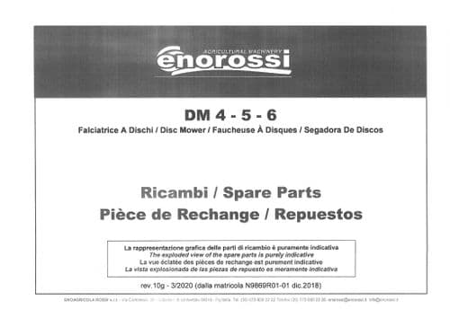 Enorossi Side Pull Disc Mower DMC TREX 250 290 320 Parts Manual