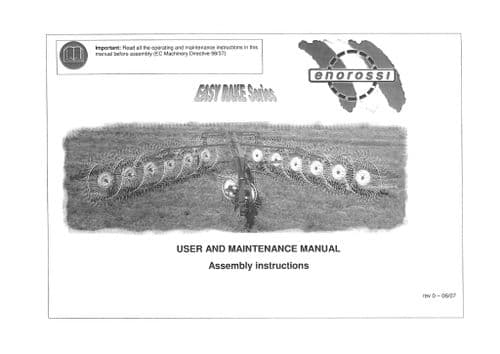 Enorossi Wheel Rake Easy Rake Tedder ER8 ER10 ER12 ER14 Operators Manual