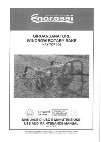 Enorossi Windrow Rotary Rake Hay Top 300 Operators Manual